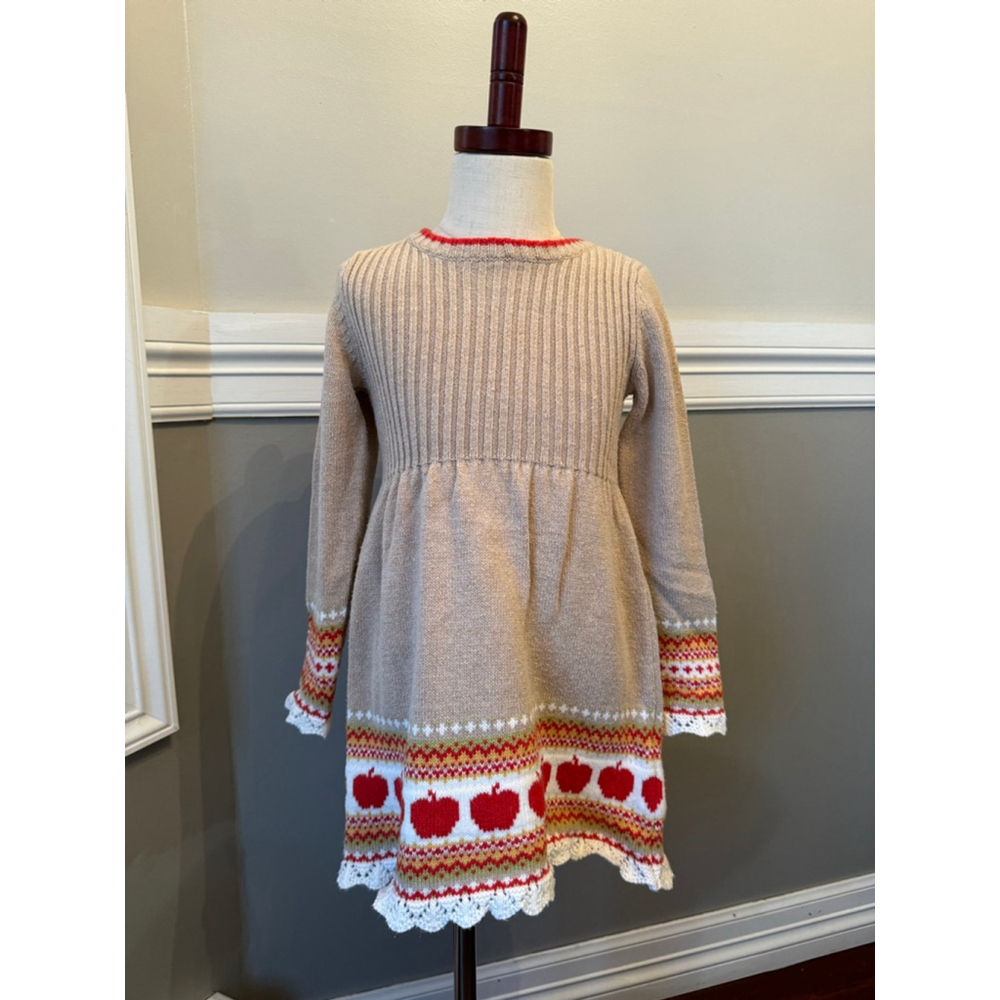 Cynthia Rowley | Girls' Beige Red Apple Knit Dress & Leggings Set | S (5/6) - Picture 2 of 9